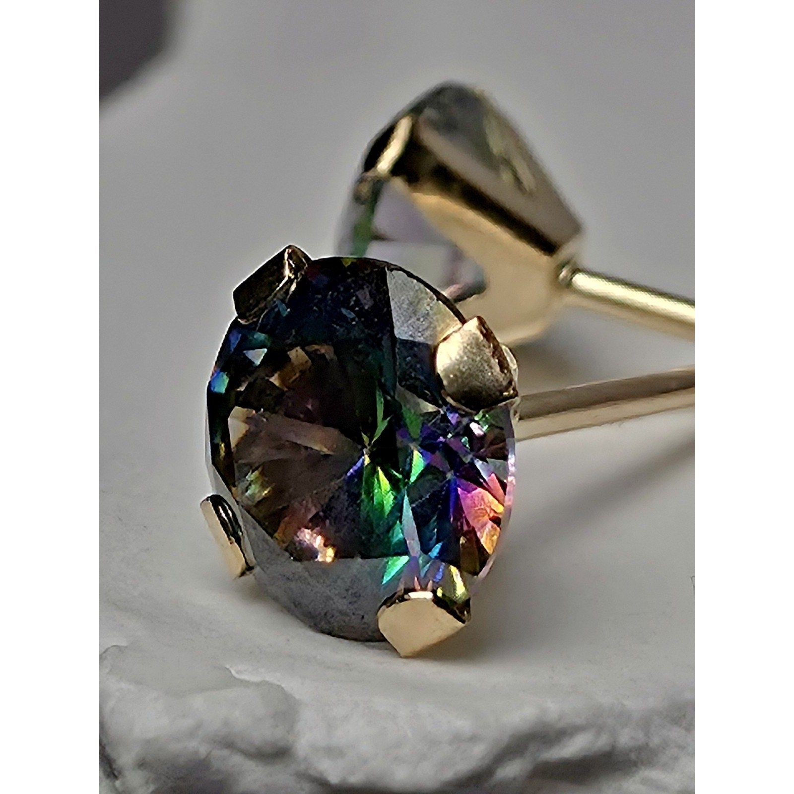 14k Solid Gold 5mm Genuine Mystic Topaz Studs w/Silicon Back