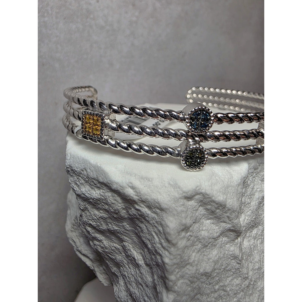 0.25ctw Multicolored Natural Diamond Adjustable Bangle 22g Solid 925 Sterling...