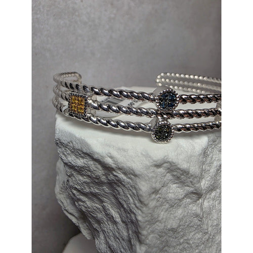0.25ctw Multicolored Natural Diamond Adjustable Bangle 22g Solid 925 Sterling...