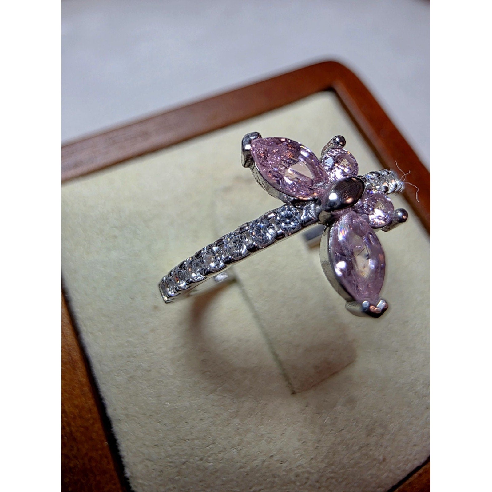 S7 Pink Sapphire Marquis Butterfly Moissanite Ring 925 Sterling Silver