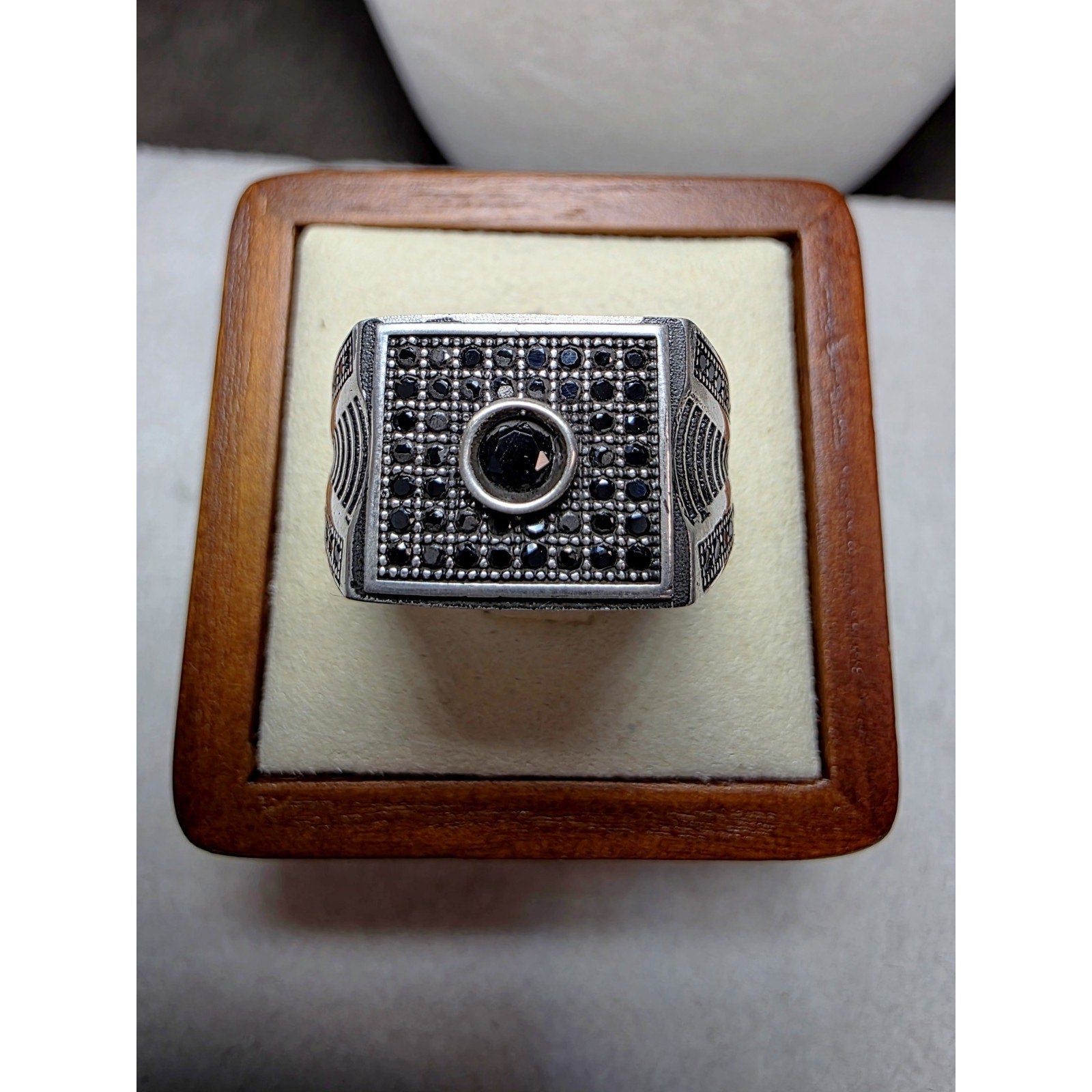 S10 Black Onyx Pavé Signet Ring 925 Sterling Silver Stamped