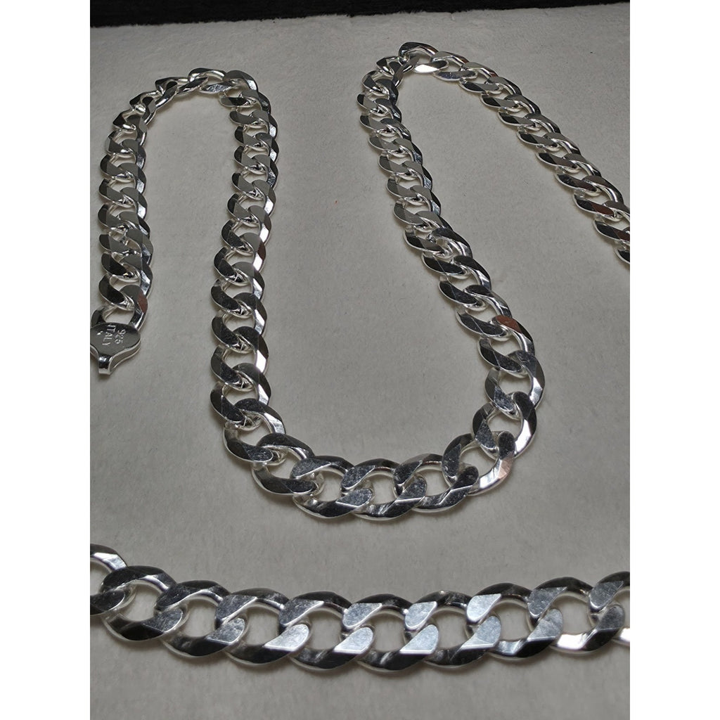 24" 8.8mm Cuban Curb Link Chain 51.08g 925 Sterling Silver w/ Lobster