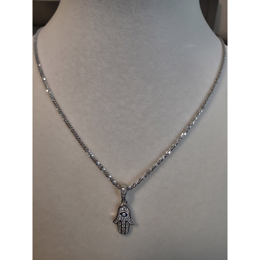22" Twisted Rock w/Hamsa Moissanite Pendant 1.6mm 925 Silver