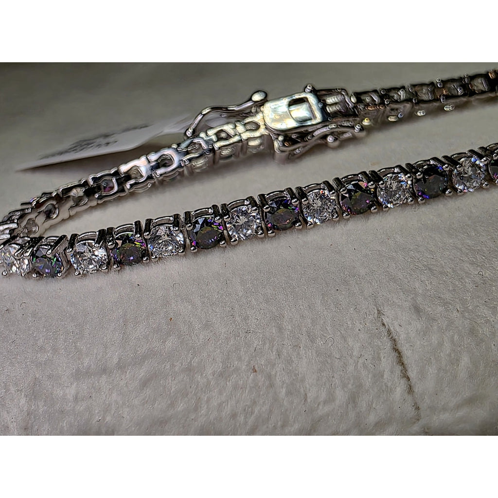 7" 3mm Mystic Topaz Tennis Bracelet w/Box Clasp 925 Sterling Silver