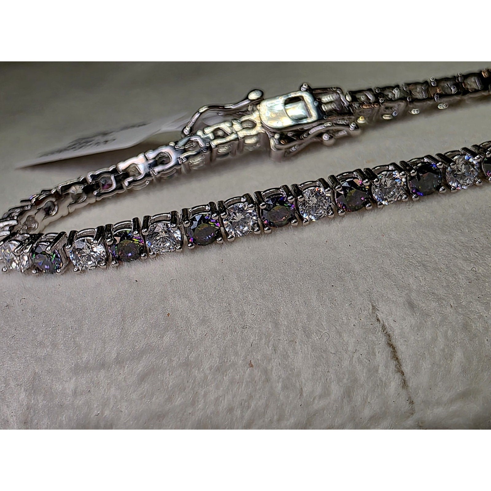 7" 3mm Mystic Topaz Tennis Bracelet w/Box Clasp 925 Sterling Silver