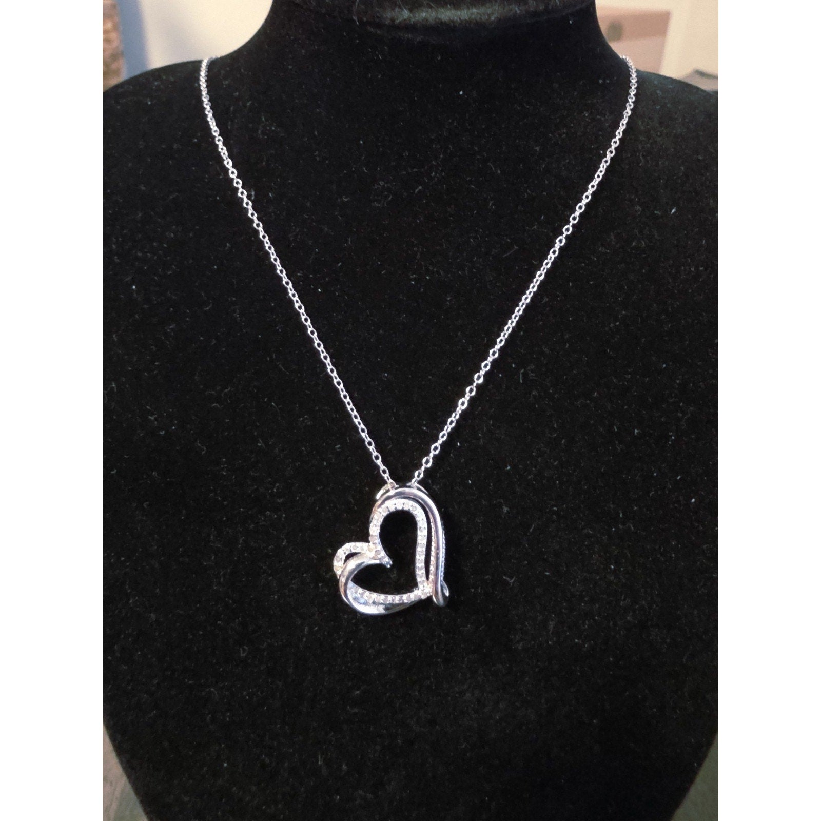 16-18" Natural Diamond 925 Sterling Silver Heart Charm Pendant Necklace