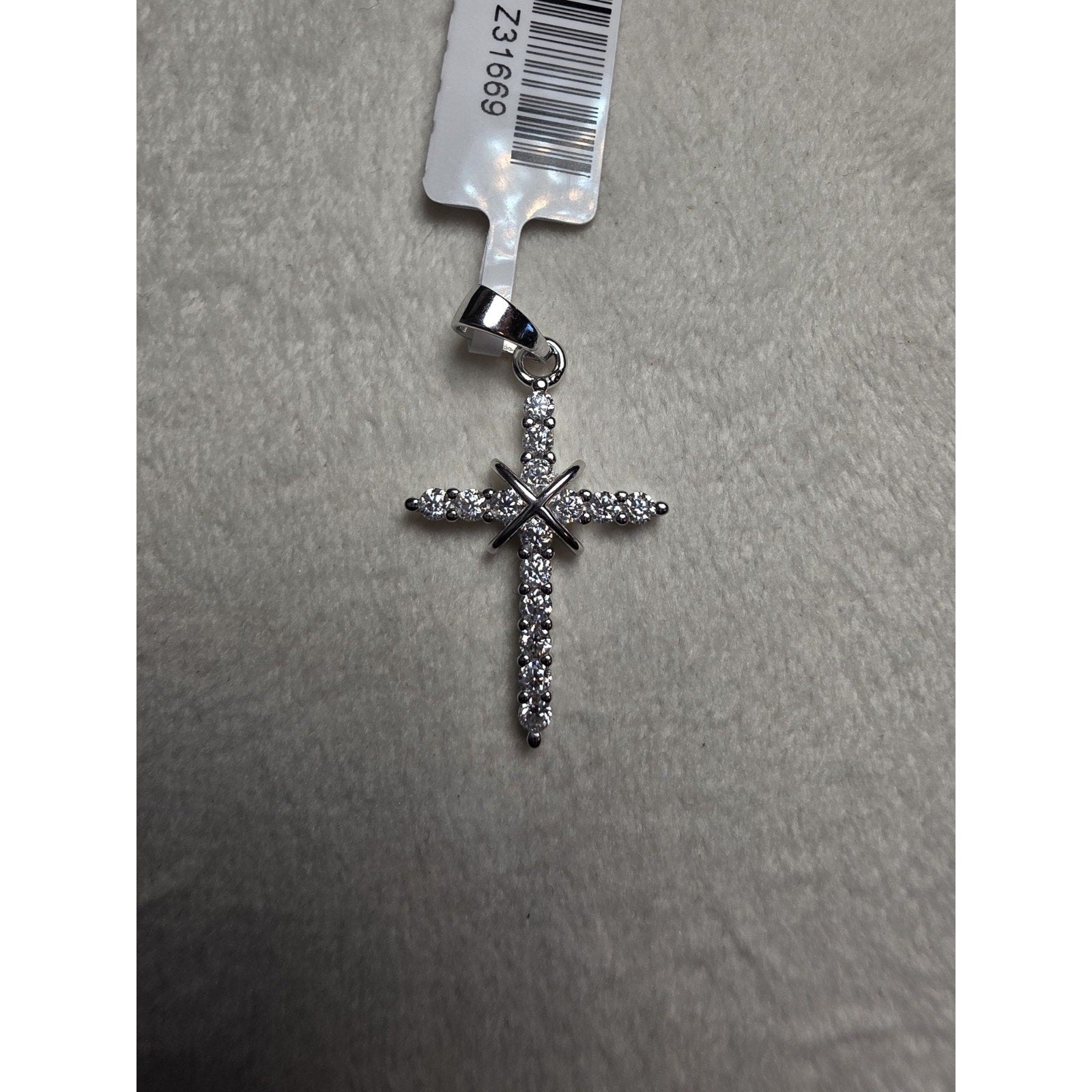 0.47CTW Moissanite Cross Pendant w/ 24" Rolo Necklace 925 Sterling Silver