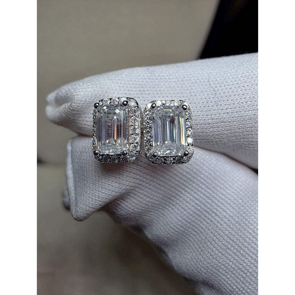6mm 1.80ctw VVSD Moissanite Baguette Halo Earrings 925 Sterling Silver