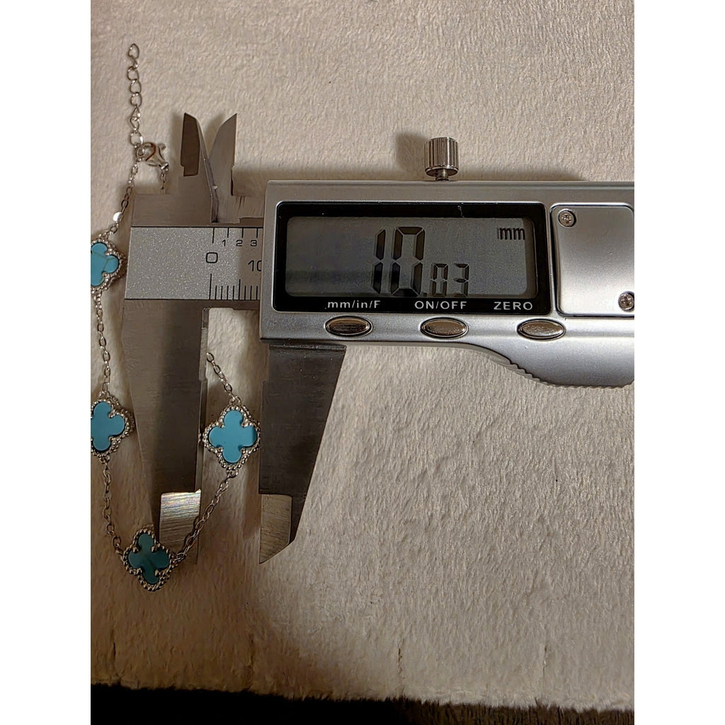 7+1" Turquoise Station Clover Bracelet Adjustable 925 Sterling Silver