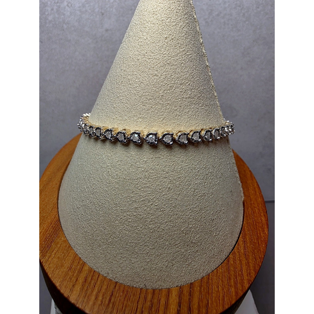 7.5" 3.3mm 1.0ctw Natural Diamond Tennis Bracelet Gold Over 925 Sterling Silver