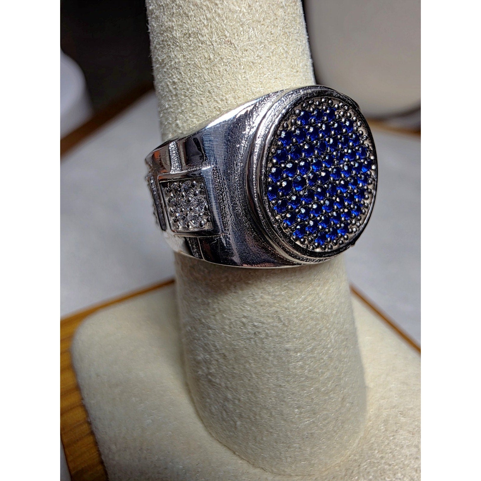 S9 CZ Saphire Pavé Cluster Signet Pinky Ring 925 Sterling Silver Stamped