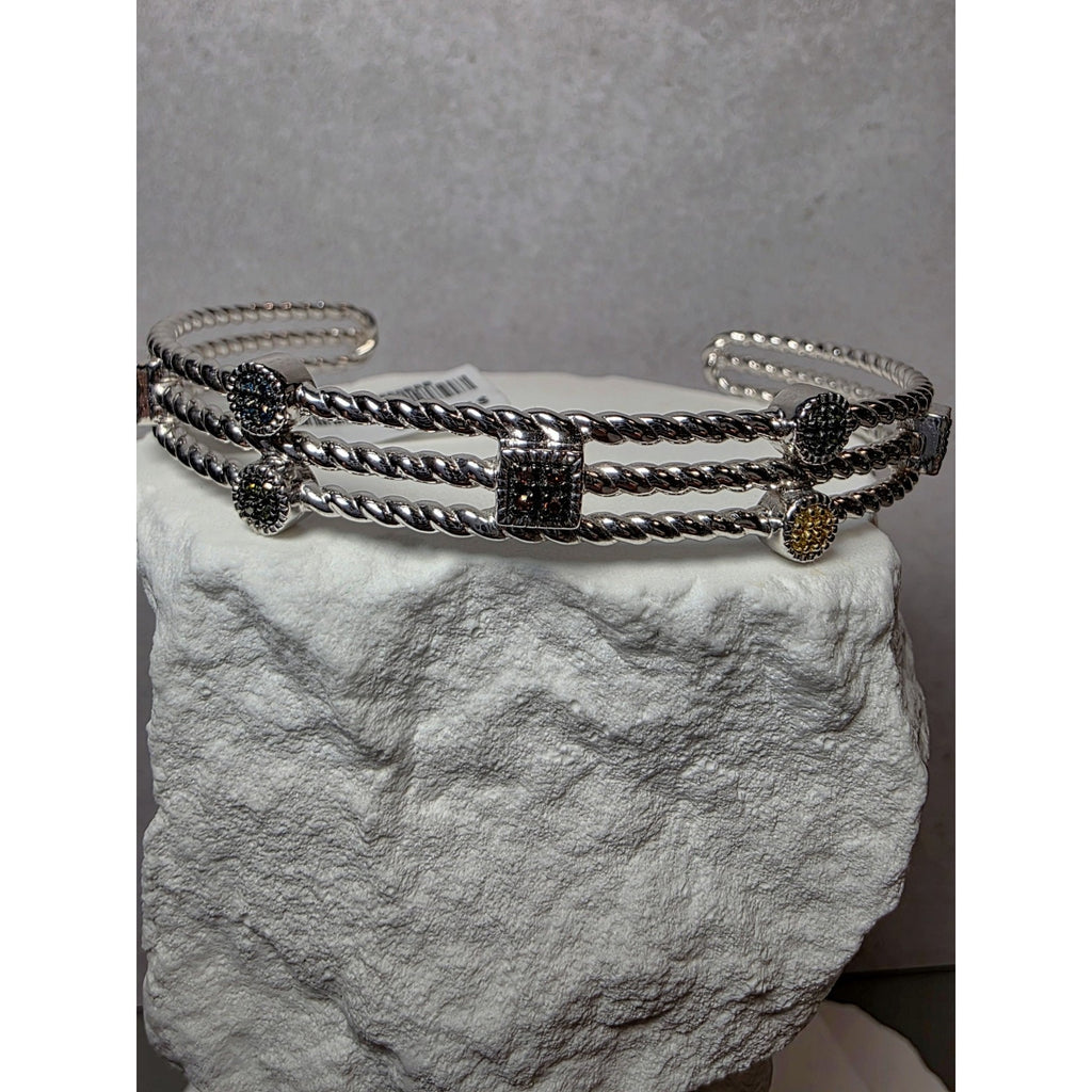 0.25ctw Multicolored Natural Diamond Adjustable Bangle 22g Solid 925 Sterling...