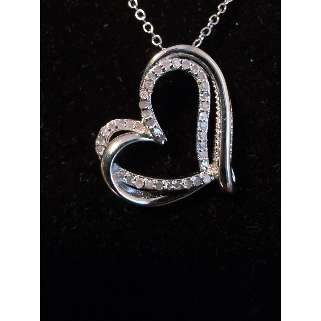 16-18" Natural Diamond 925 Sterling Silver Heart Charm Pendant Necklace