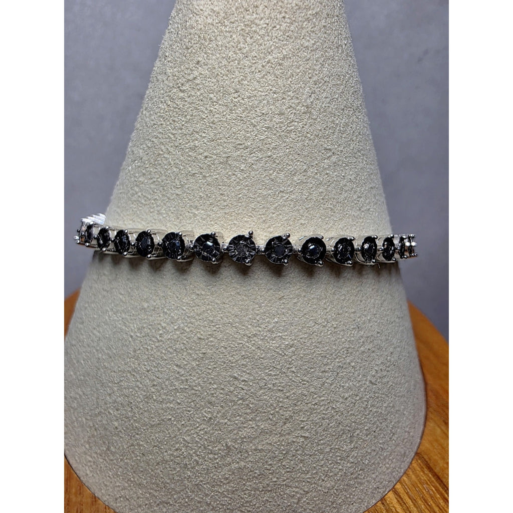 7" 3.7mm 1.0ctw Natural Black Diamond Tennis Bracelet 925 Sterling Silver