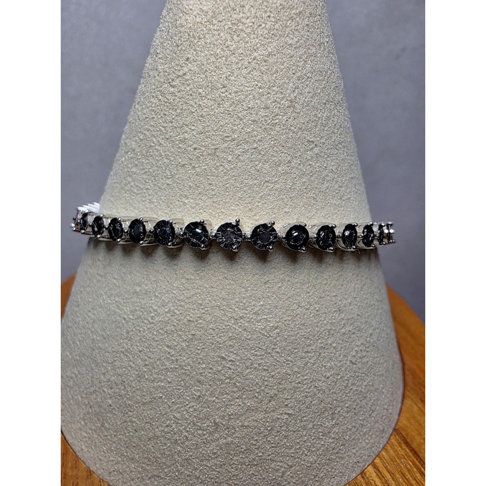 7" 3.7mm 1.0ctw Natural Black Diamond Tennis Bracelet 925 Sterling Silver