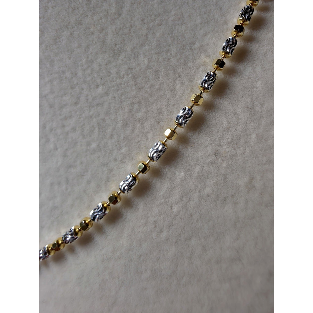 18" 2mm Two Tone Diamond Cut Station Barrel Necklace Gold Over 925 Sterling Silver