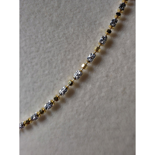 18" 2mm Two Tone Diamond Cut Station Barrel Necklace Gold Over 925 Sterling Silver