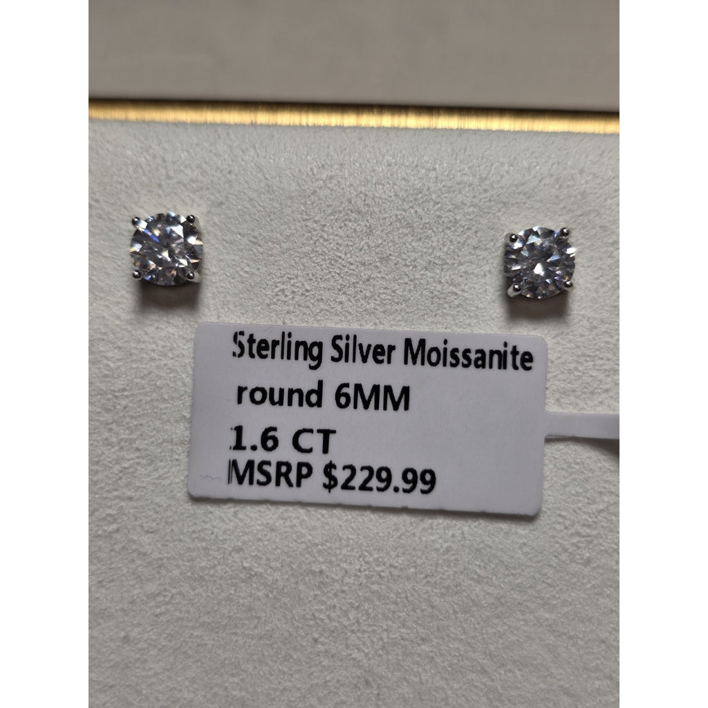 1.6CTW 6mm Round Moissanite Stud Earrings 925 Sterling Silver Prong Butterfly