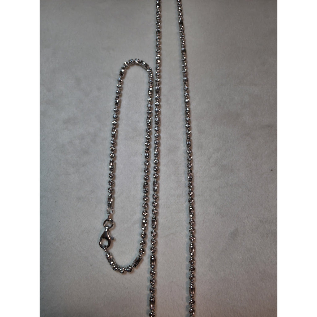 Station Barrel Chain 24" & 8" Braclet Combo 2.4mm 925 Silver w/Rhodium Finish