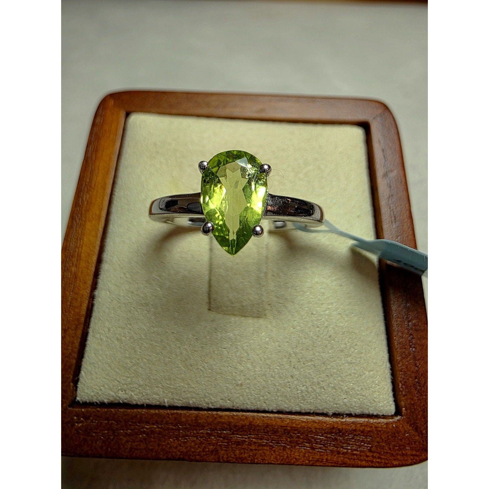 S6 Pear Natural Peridot Solitaire Ring Prong Set 925 Sterling Silver