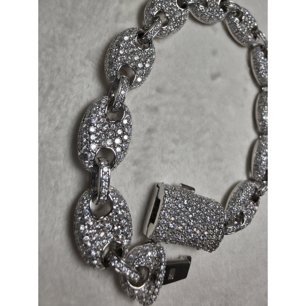 8" 10.8mm Moissanite Puff Mariner Bracelet w/Coffin Lock 925 Sterling Silver
