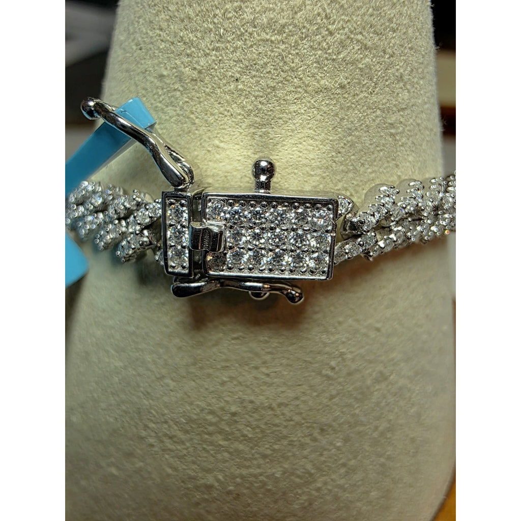 7.5" 6mm Pavé Moissanite Miami Cuban Bracelet Box Clasp 925 Silver 12.19g