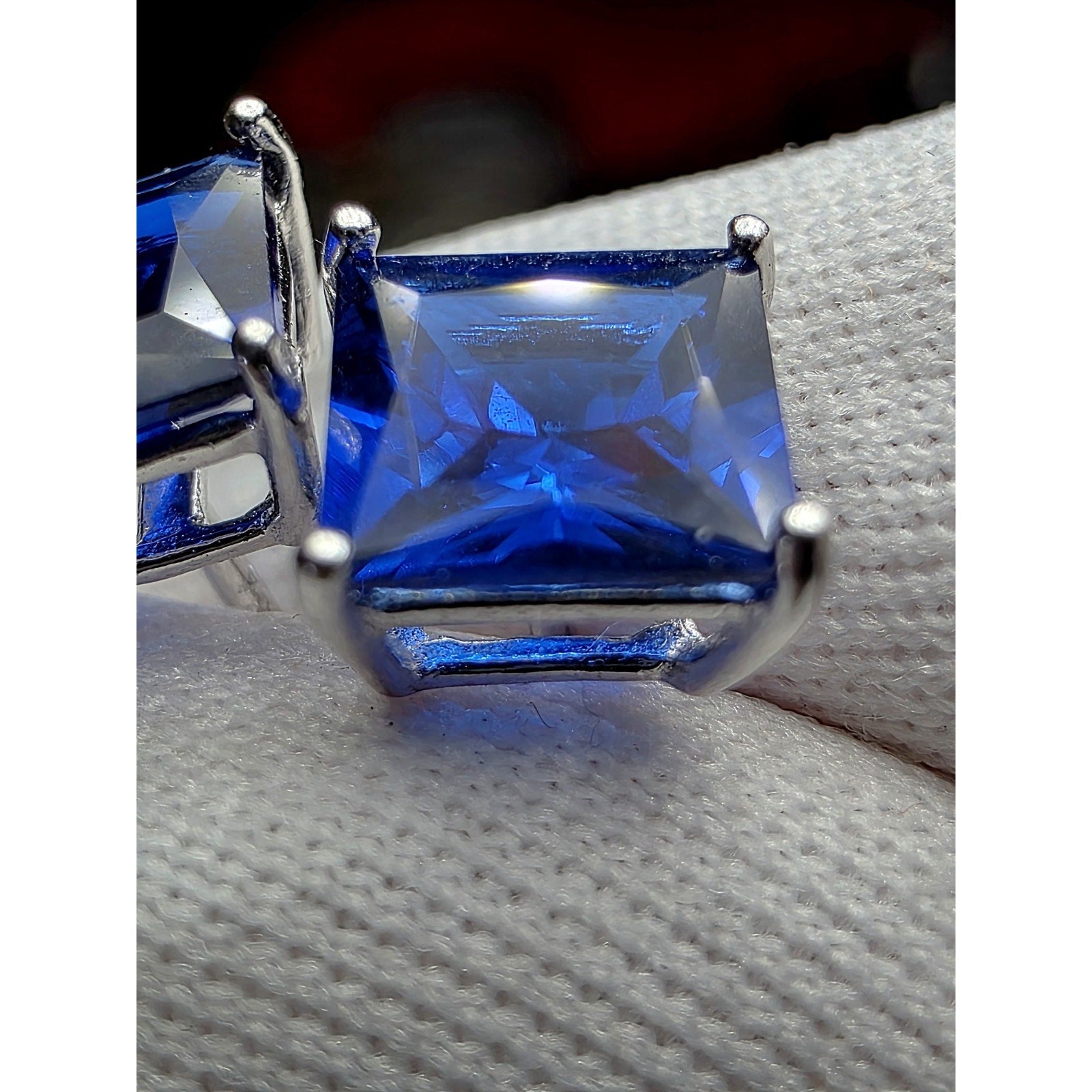 7mm Lab Sapphire Princess Cut Earrings w/Butterfly Back 925 Sterling Silver