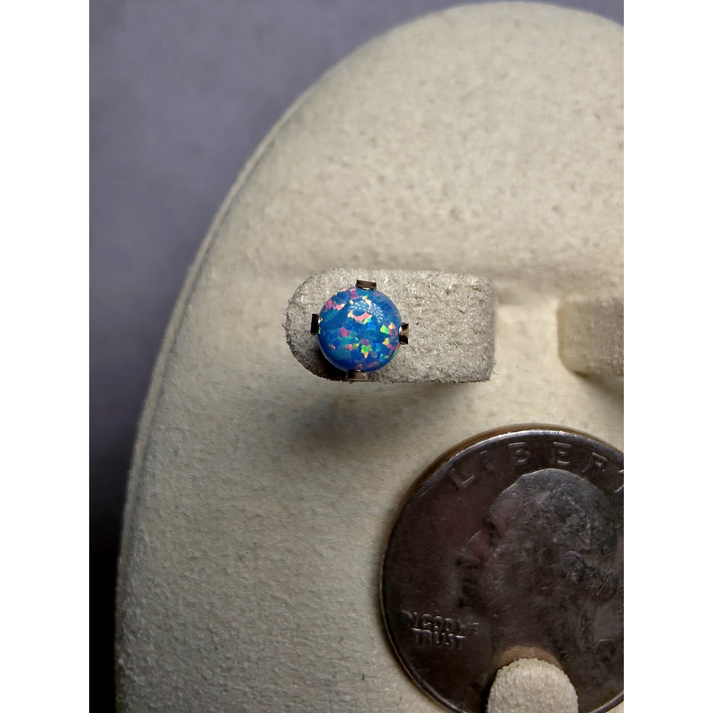 14k Solid Gold 5.6mm Blue Fire Opal Studs Stamped w/Silicon Back