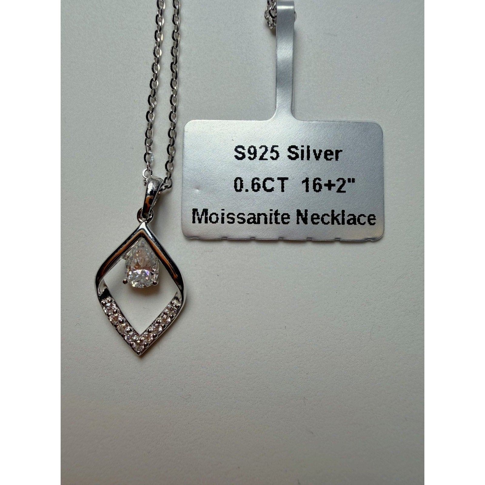 16+2" 0.6ctw Moissanite Teardrop Solitaire Pendant Necklace 925 Sterling Silver