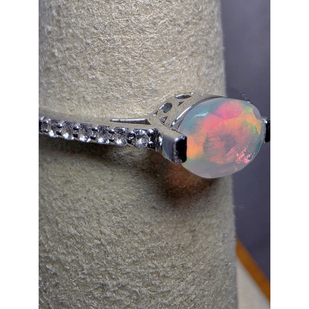 Natural Ethiopian Opal Oval Cut w/ Moissanite Eternity Band
