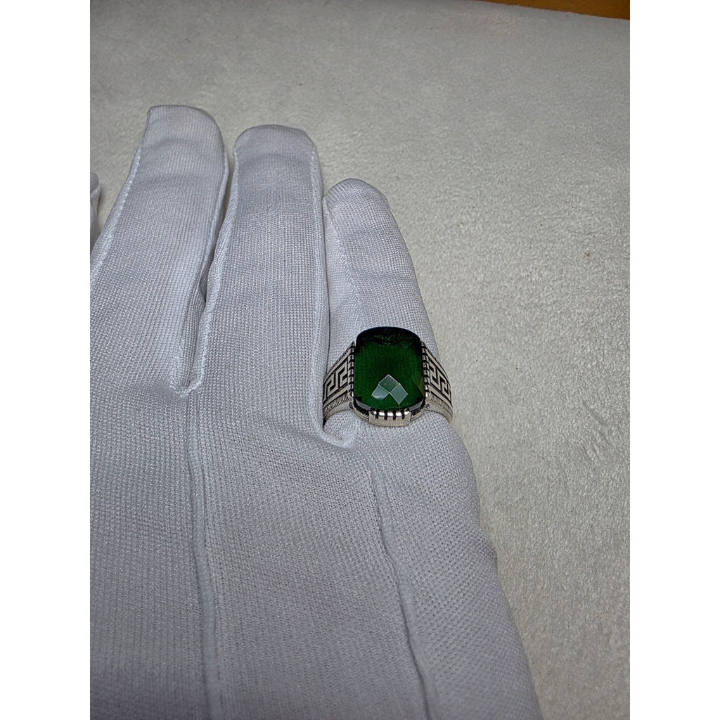 S9.5 Emerald Signet Engraved Ring 925 Sterling Silver