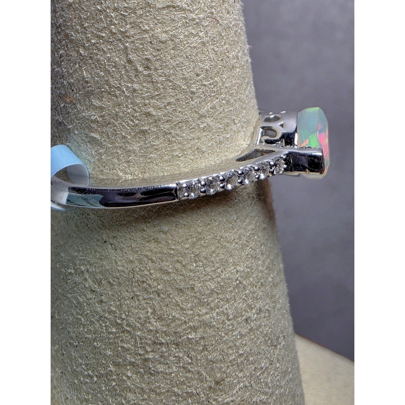 Natural Ethiopian Opal Oval Cut w/ Moissanite Eternity Band