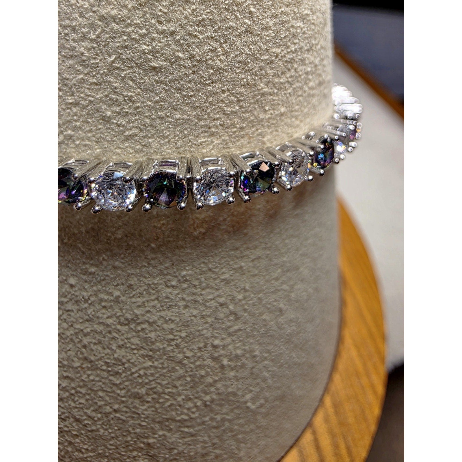 7" 3mm Mystic Topaz Tennis Bracelet w/Box Clasp 925 Sterling Silver