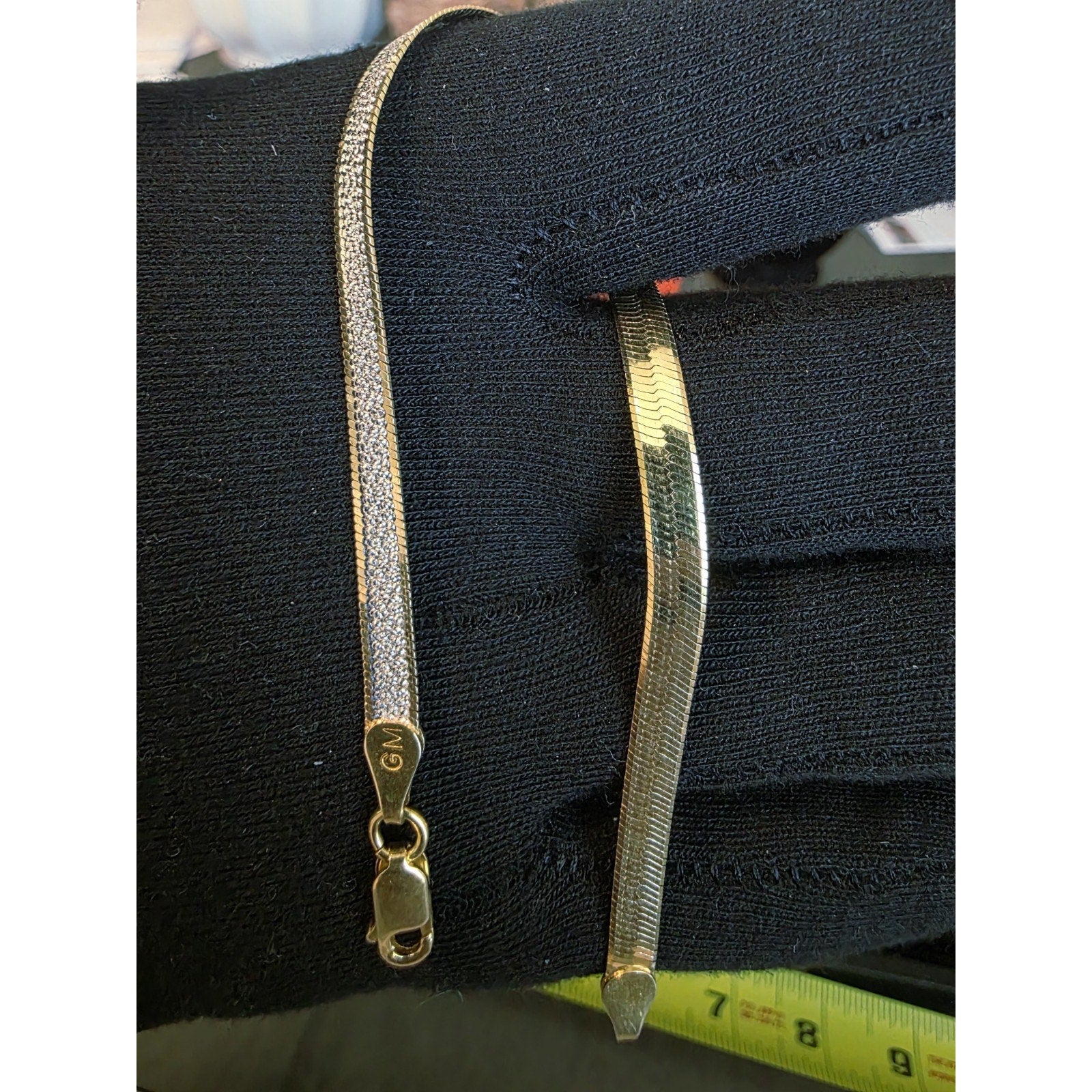 8" Reversable Herringbone Bracelet 4.5mm Gold over 925 Italian Silver
