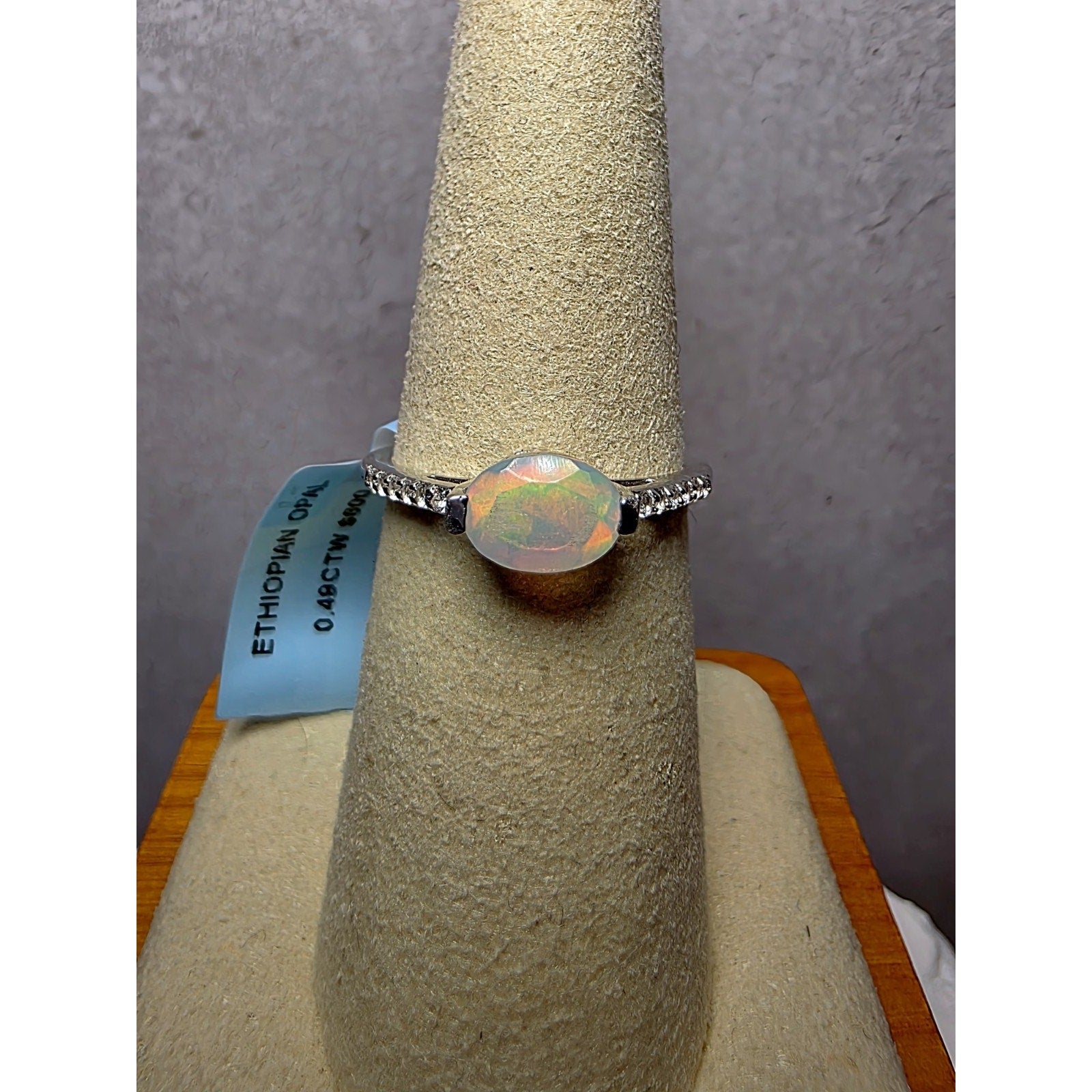 Natural Ethiopian Opal Oval Cut w/ Moissanite Eternity Band