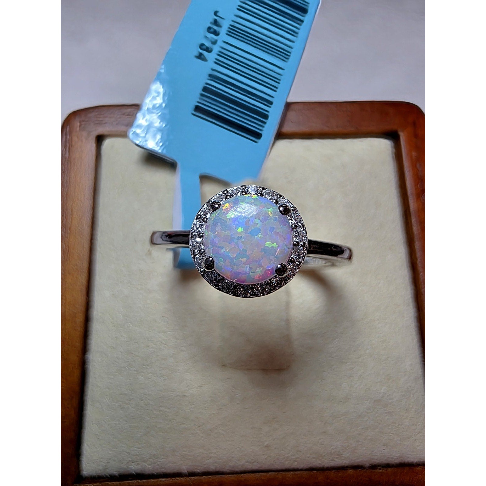 S5 Natural Opal Moissanite Halo Ring 925 Sterling Silver Stamped