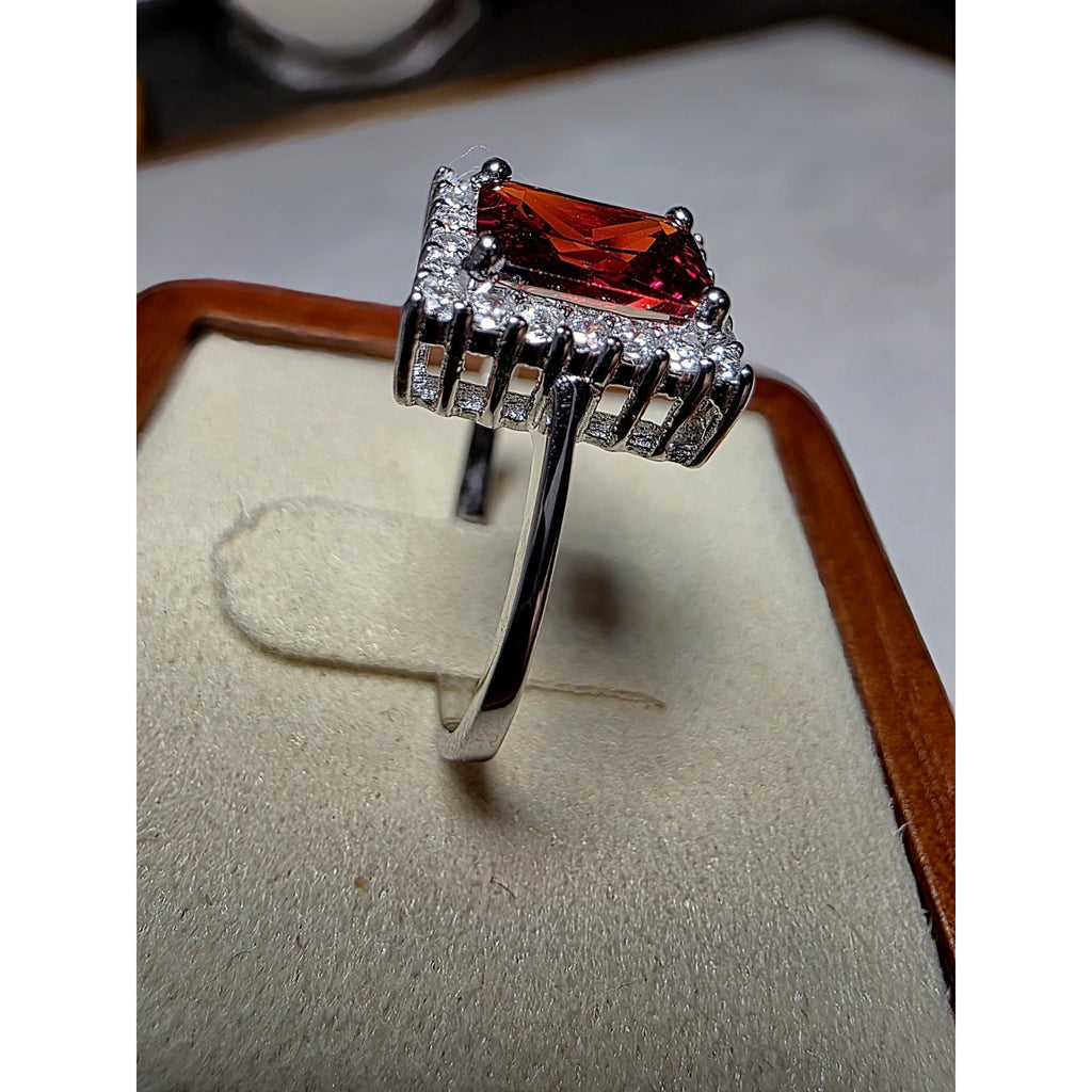 S7 Garnet w/Moissanite Halo Ring 925 Sterling Silver