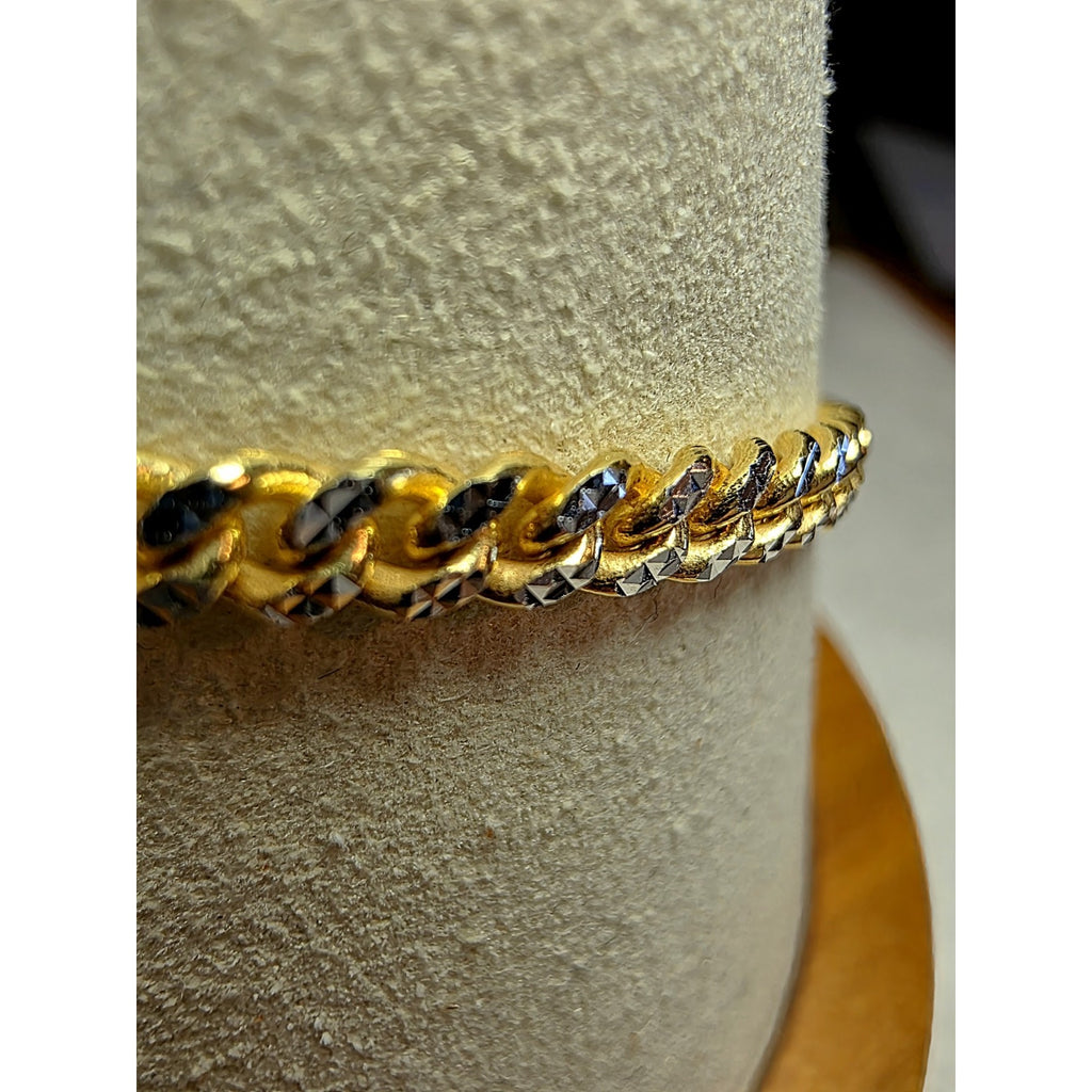 8" 4mm Two-Tone Diamond Cut Miami Cuban Bracelet w/Box Clasp 925 Sterling Silver
