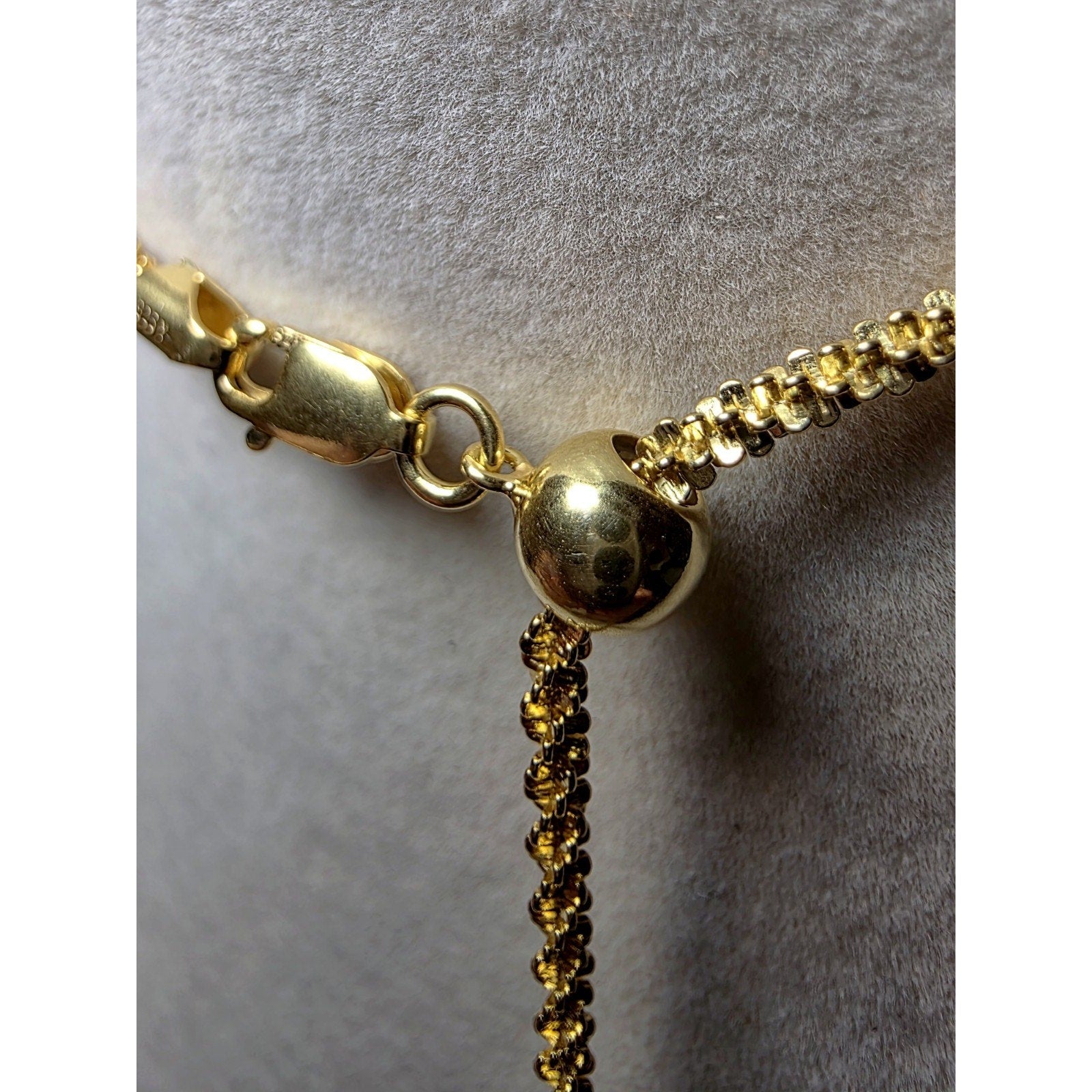 18-24" 2.5mm Twisted rock Adjustable Gold over 925 Sterling Silver