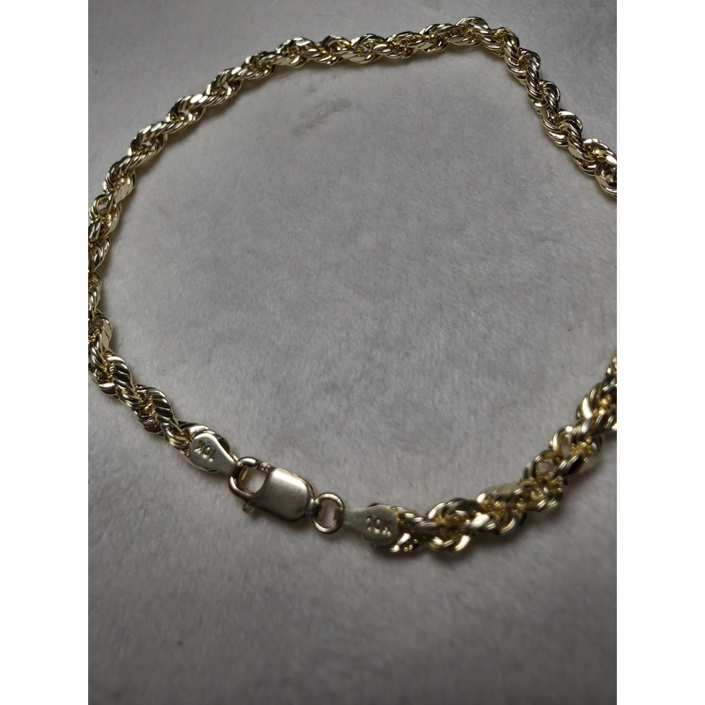 8" 4mm 10k Gold Diamond Cut Hollow Rope Stamped