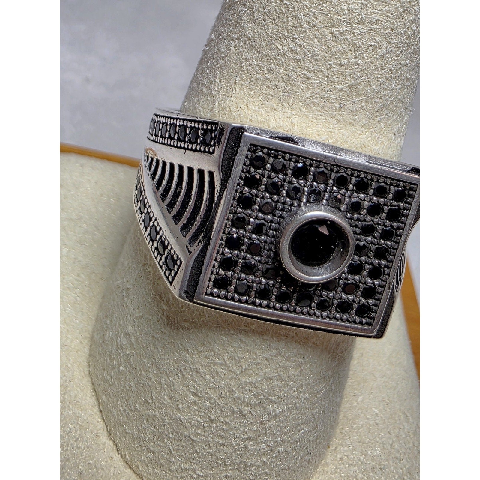 S10 Black Onyx Pavé Signet Ring 925 Sterling Silver Stamped