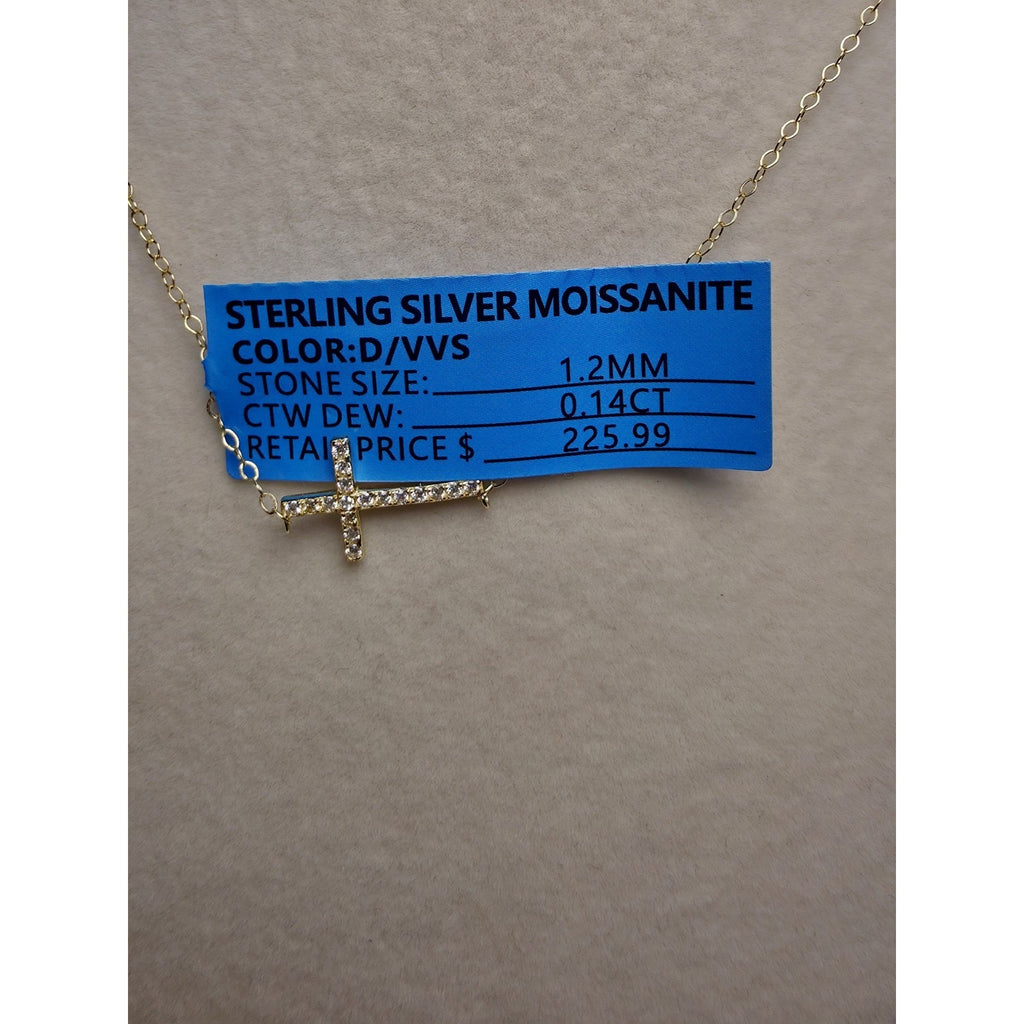 16+2" Gold Cross VVSD Moissanite Necklace & Earrings Bundle w/GRA Certificates