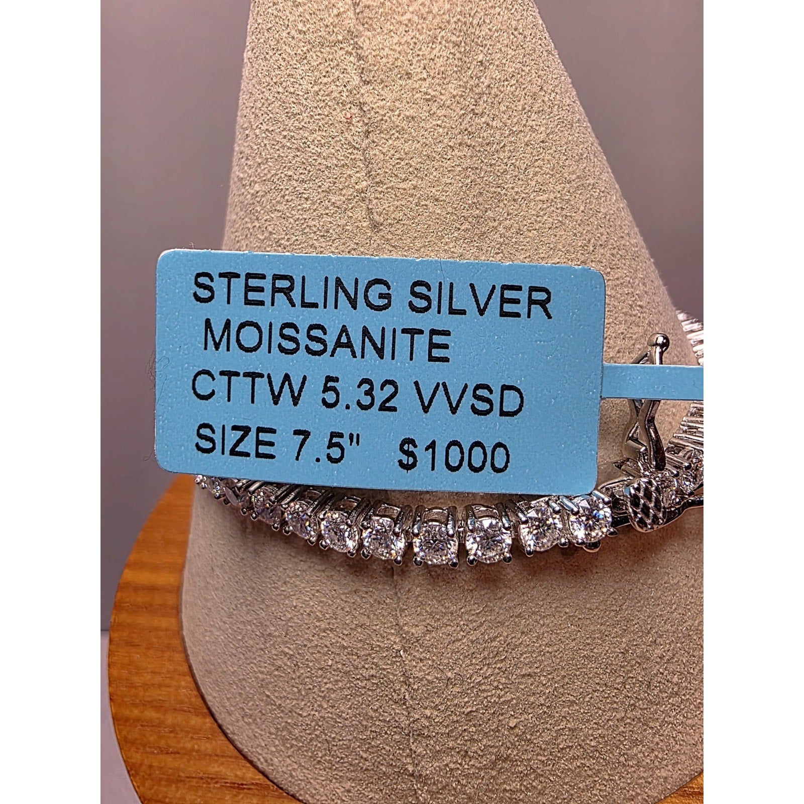 7.5" 3mm 5.32ctw VVSD Moissanite Tennis Bracelet Solid 925 Sterling Silver