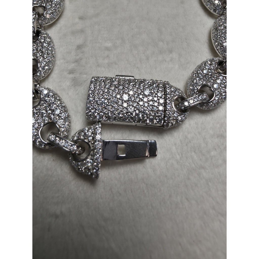 8" 10.8mm Moissanite Puff Mariner Bracelet w/Coffin Lock 925 Sterling Silver