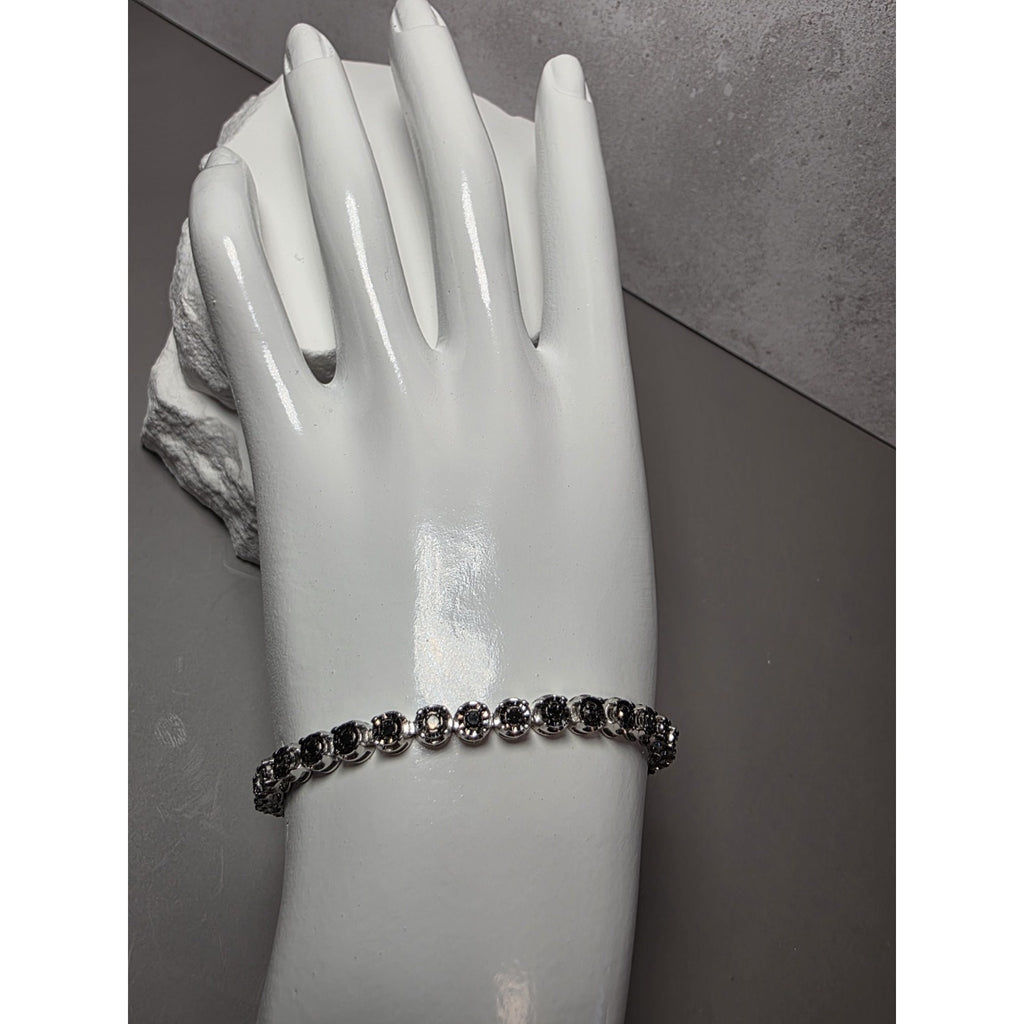 7" 4.4mm 1.0ctw Natural Black Diamond Tennis Bracelet 925 Sterling Silver