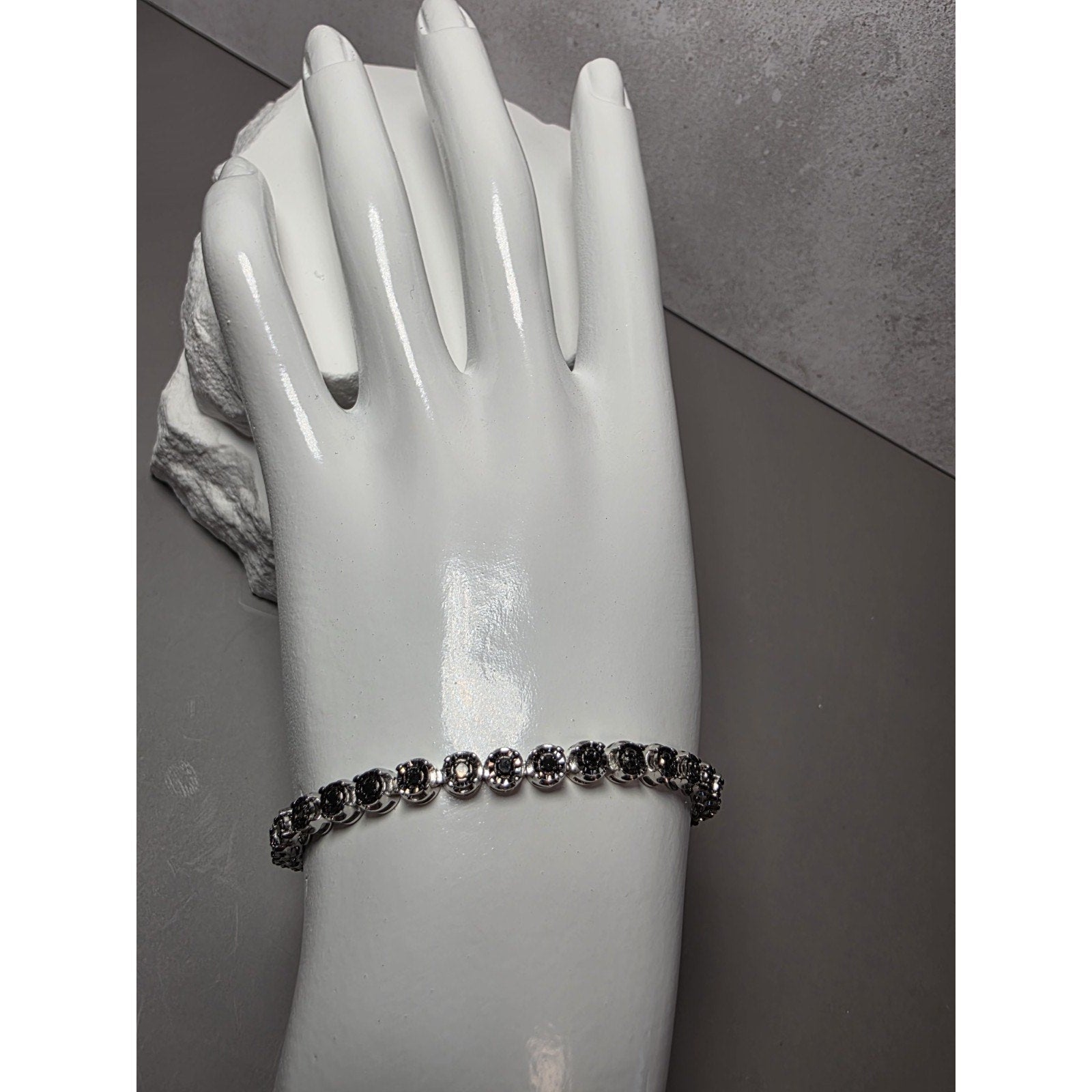 7" 4.4mm 1.0ctw Natural Black Diamond Tennis Bracelet 925 Sterling Silver