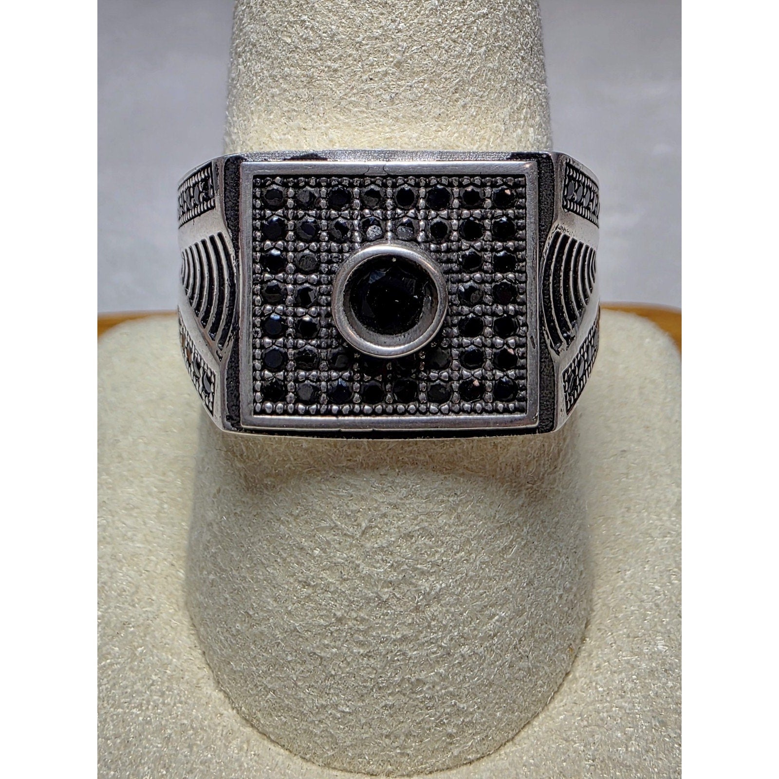 S10 Black Onyx Pavé Signet Ring 925 Sterling Silver Stamped