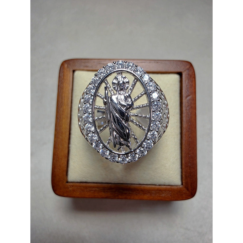 S11 Saint Jude Moissanite Halo Signet Ring 925 Sterling Silver Stamped
