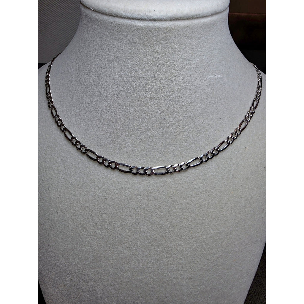 24" 4.4mm Figaro Chain 925 Sterling Silver W/Rhodium 11.11g