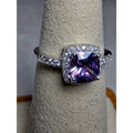 S6 Cushion Purple Amethyst Halo Moissanite Ring 925 Sterling Silver